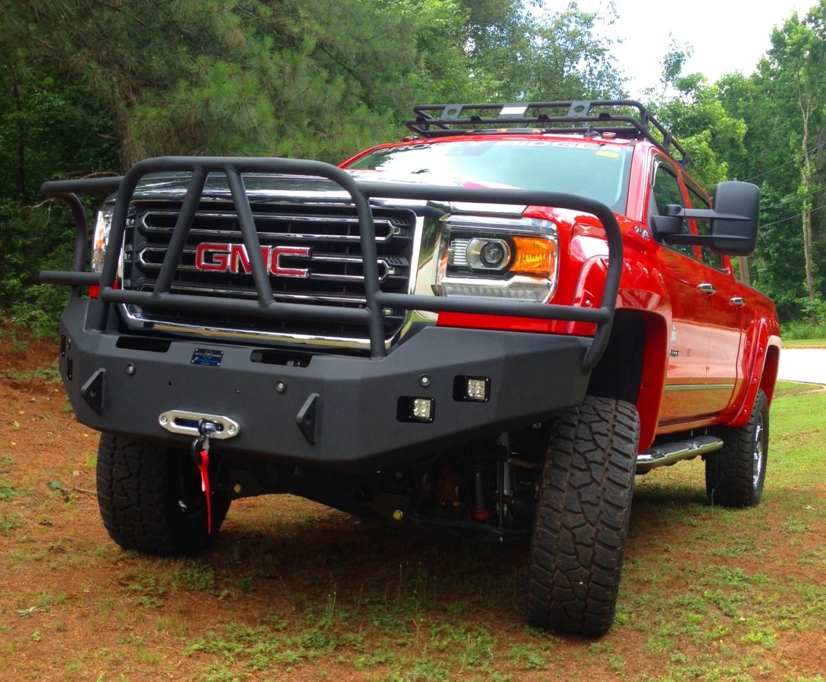 2015-2019 GMC Sierra 2500-3500 Front Winch Bumper with Full Brush Guard - Image 4