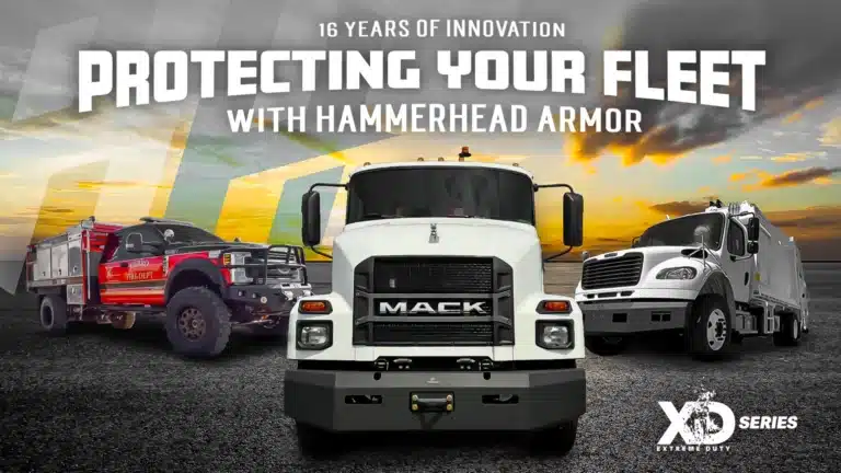 XD Series dramatic graphic with three vehicles: 16 years of innovation with Hammerhead Armor